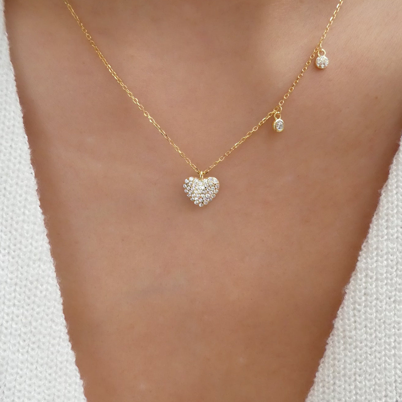 Silver-tone Rhinestone Cup Chain Heart Pendant Necklace | Icing US